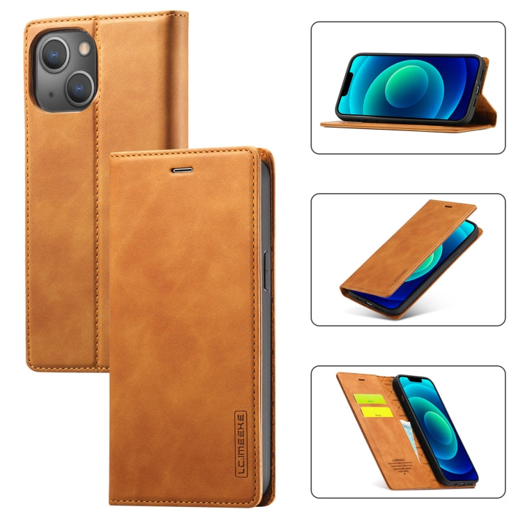 For iPhone 14 LC.IMEEKE Strong Magnetic Leather Phone Case with Holder & Card Slots & Wallet