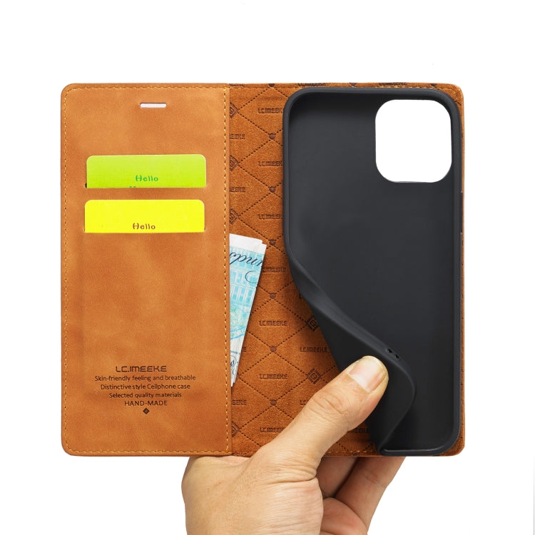 For iPhone 14 LC.IMEEKE Strong Magnetic Leather Phone Case with Holder & Card Slots & Wallet