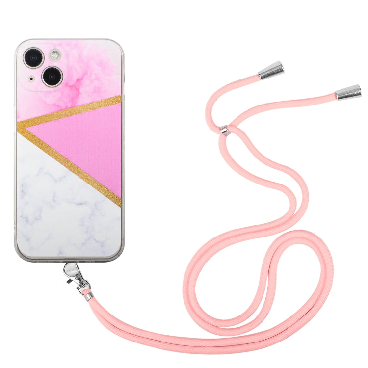 For iPhone 14 Lanyard Stitching Marble TPU Case