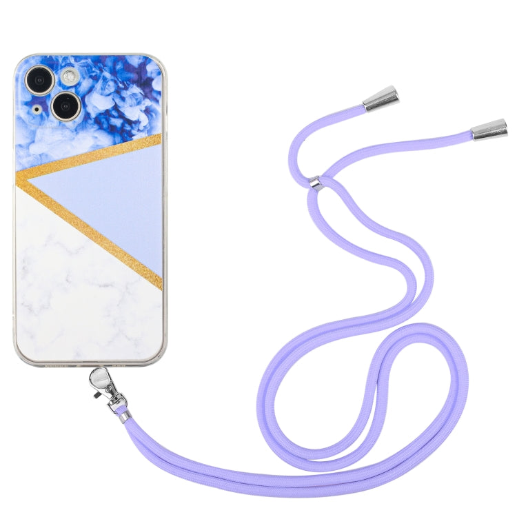 For iPhone 14 Lanyard Stitching Marble TPU Case