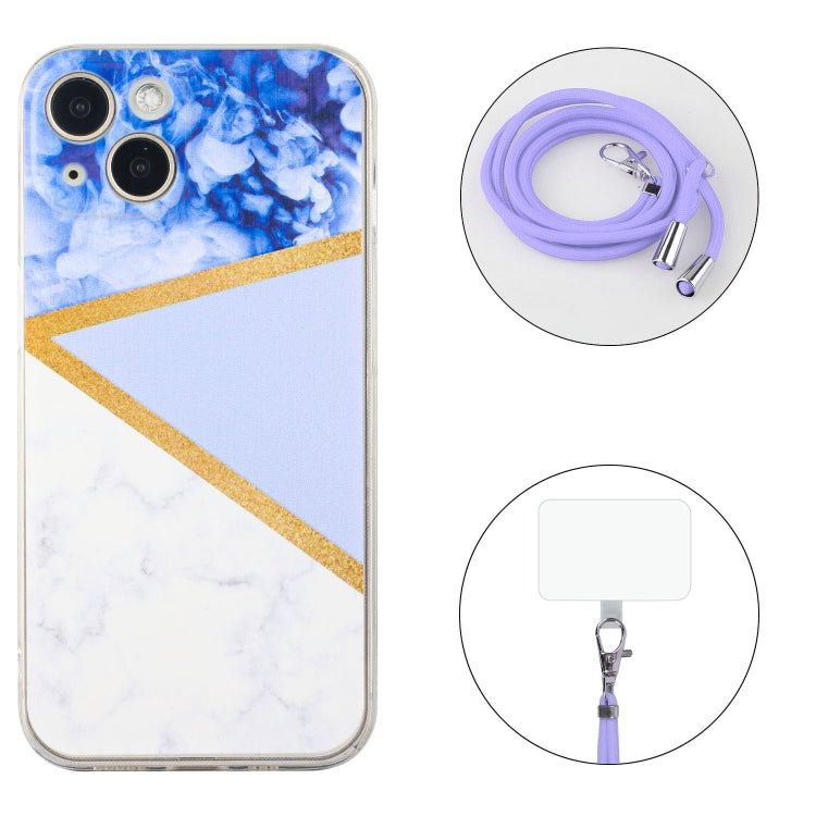 For iPhone 14 Lanyard Stitching Marble TPU Case