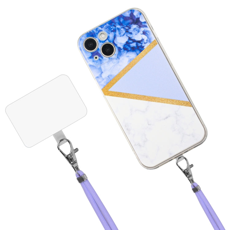 For iPhone 14 Lanyard Stitching Marble TPU Case