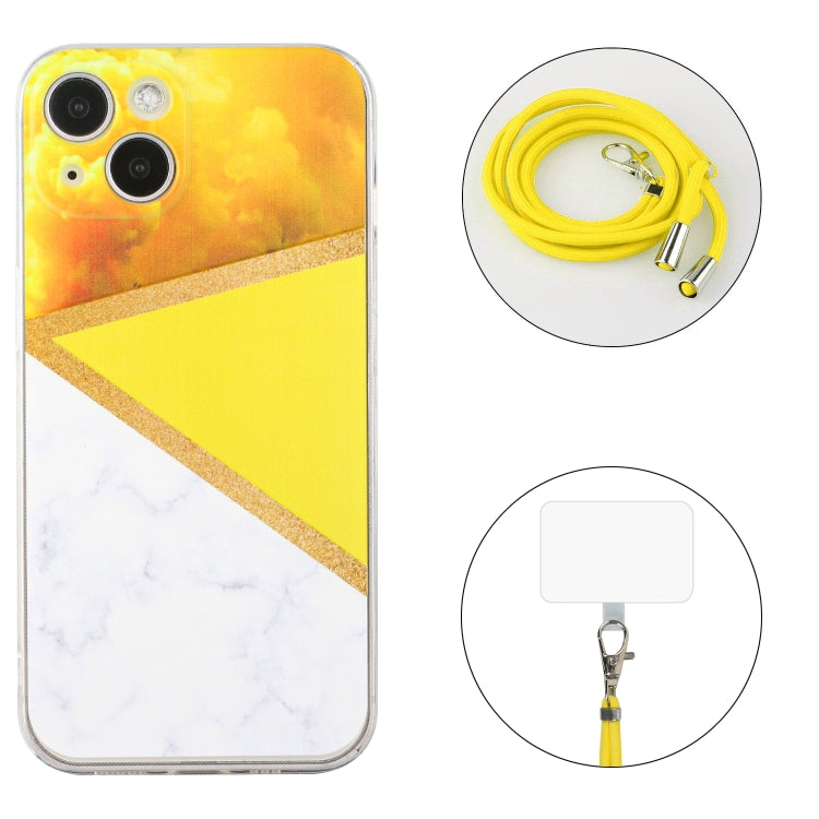 For iPhone 14 Lanyard Stitching Marble TPU Case