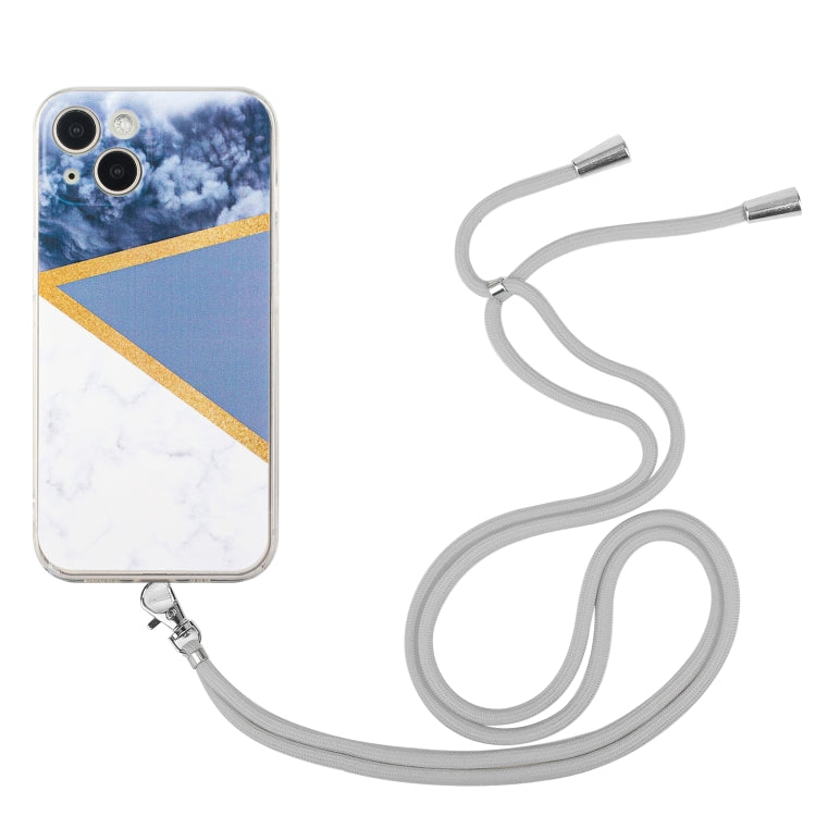 For iPhone 14 Lanyard Stitching Marble TPU Case