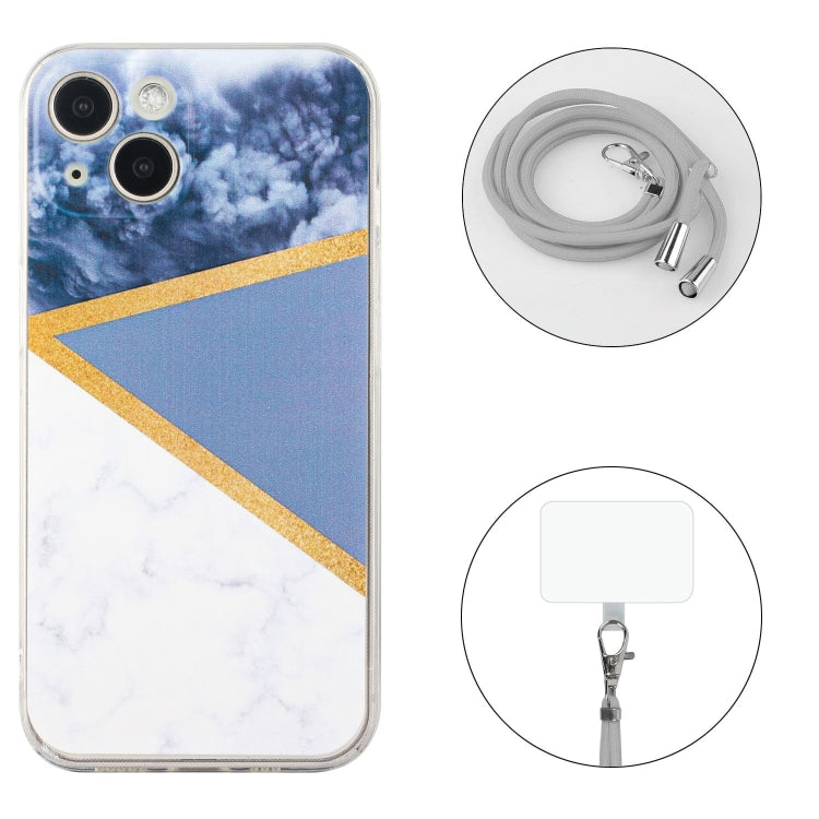 For iPhone 14 Lanyard Stitching Marble TPU Case