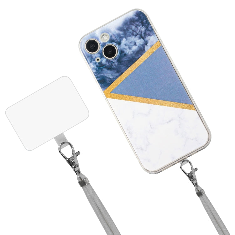 For iPhone 14 Lanyard Stitching Marble TPU Case