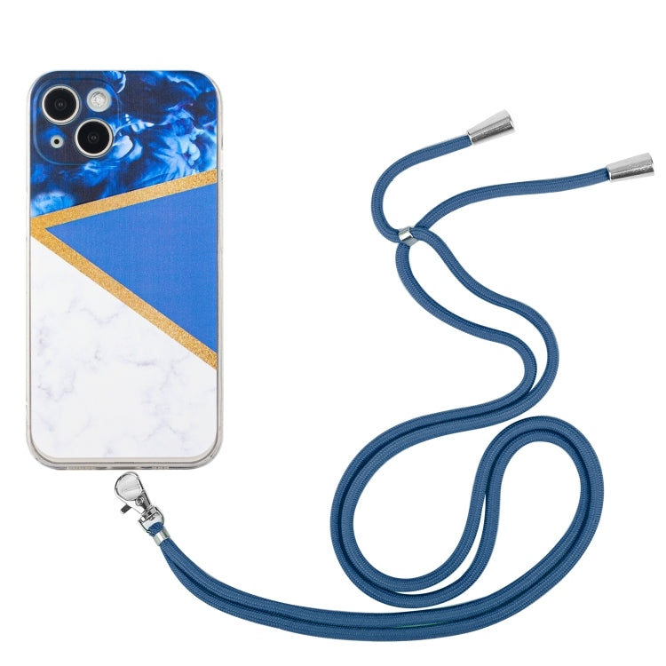 For iPhone 14 Lanyard Stitching Marble TPU Case