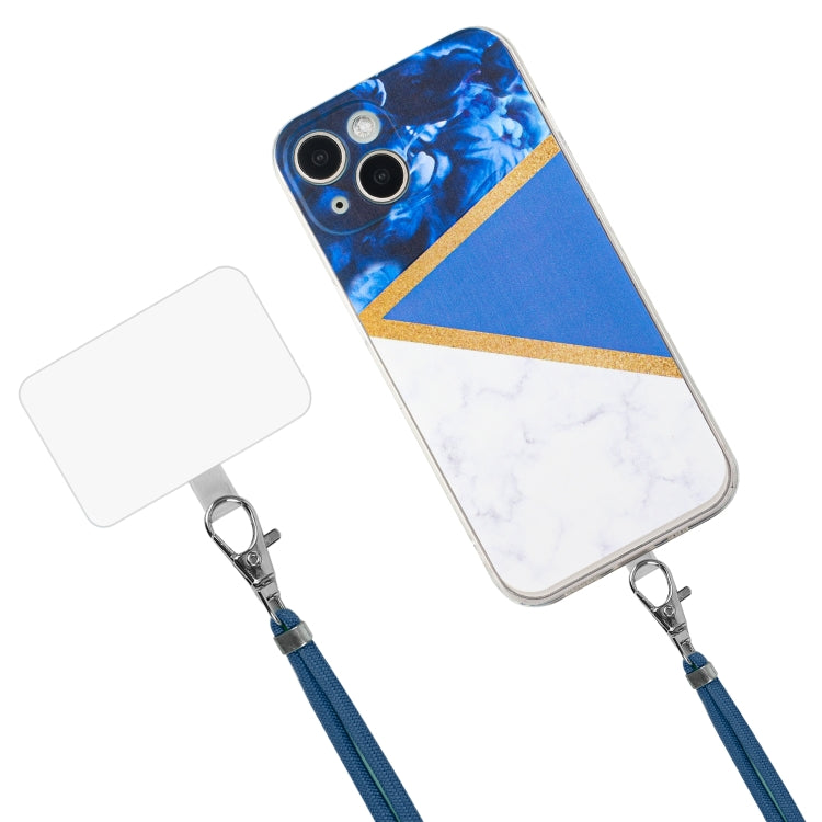 For iPhone 14 Lanyard Stitching Marble TPU Case