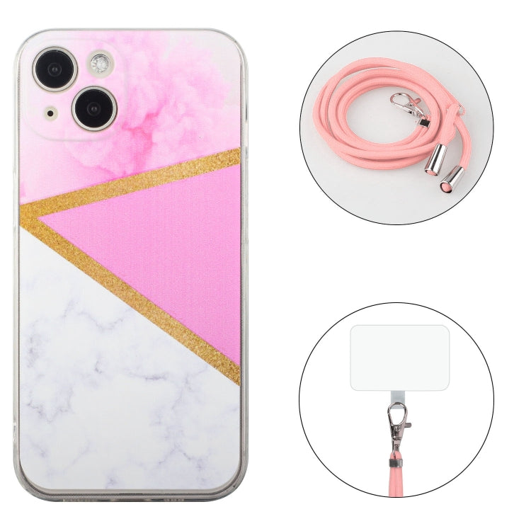 For iPhone 14 Lanyard Stitching Marble TPU Case Max