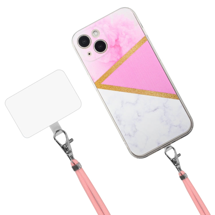 For iPhone 14 Lanyard Stitching Marble TPU Case Max