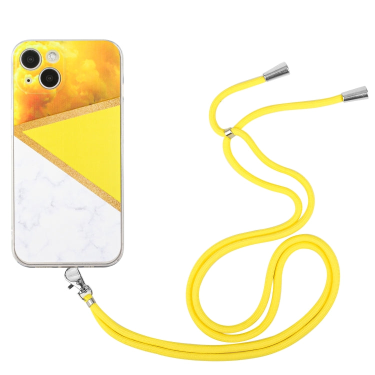 For iPhone 14 Lanyard Stitching Marble TPU Case Max