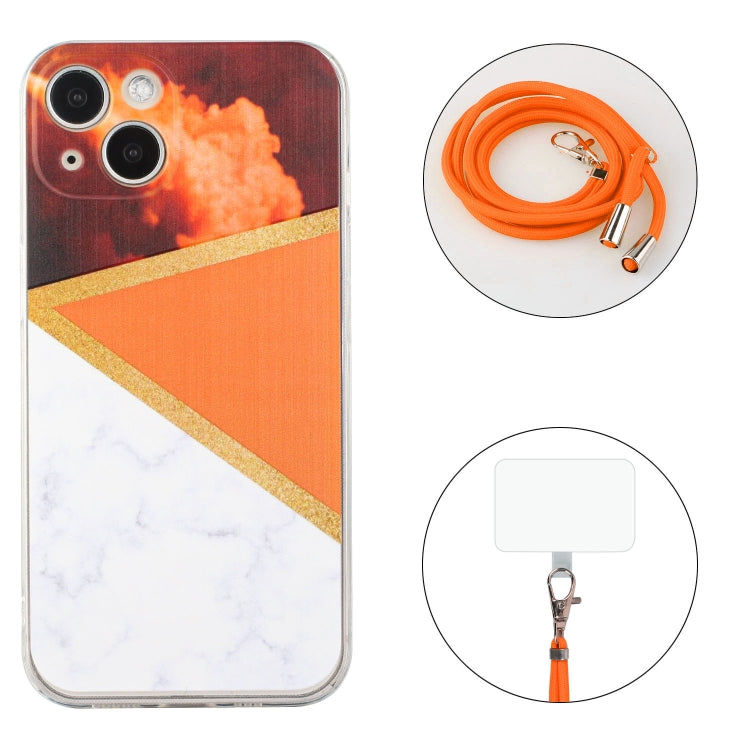 For iPhone 14 Lanyard Stitching Marble TPU Case Max