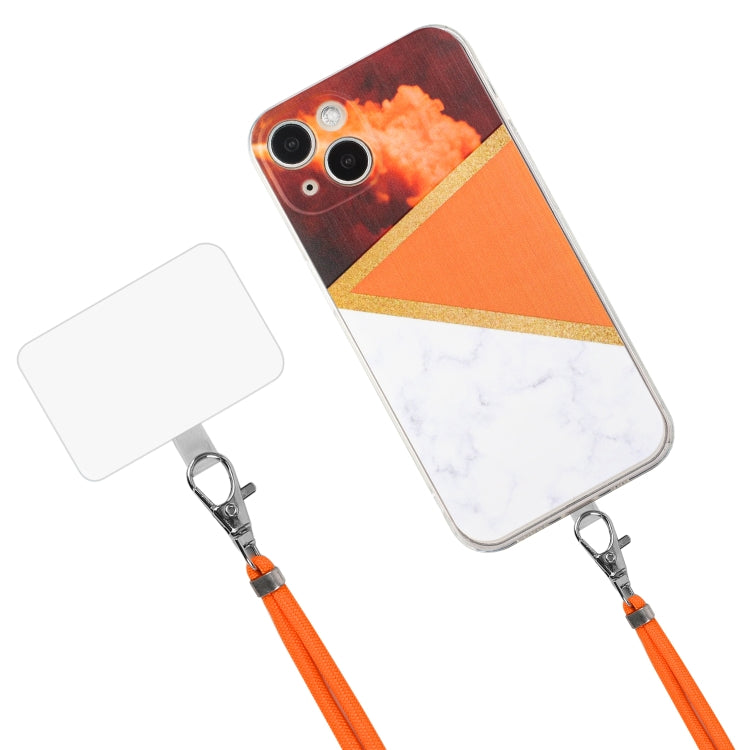 For iPhone 14 Lanyard Stitching Marble TPU Case Max