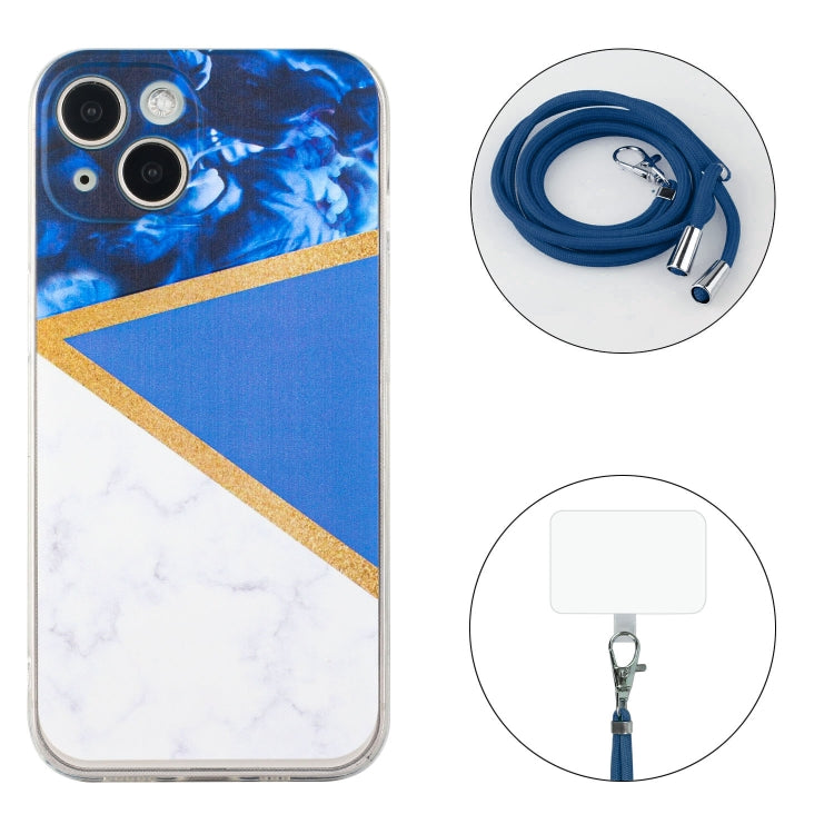 For iPhone 14 Lanyard Stitching Marble TPU Case Max
