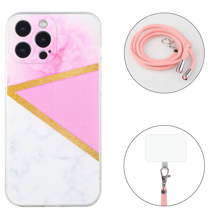 For iPhone 14 Pro Lanyard Stitching Marble TPU Case