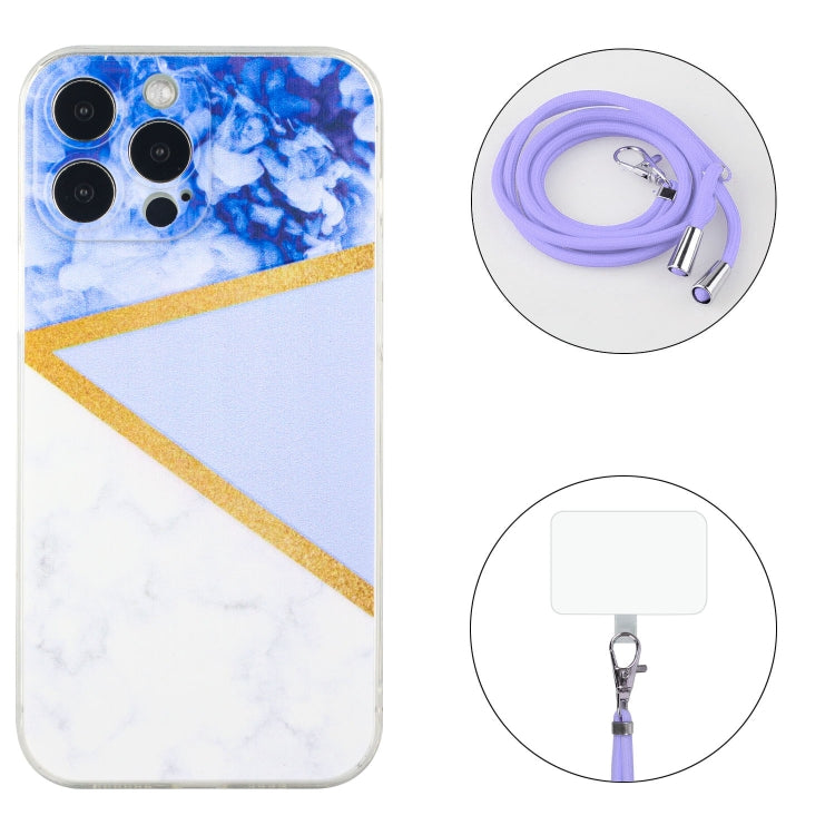 For iPhone 14 Pro Lanyard Stitching Marble TPU Case