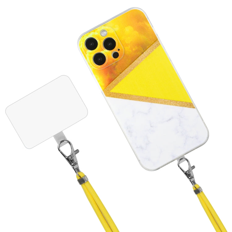 For iPhone 14 Pro Lanyard Stitching Marble TPU Case