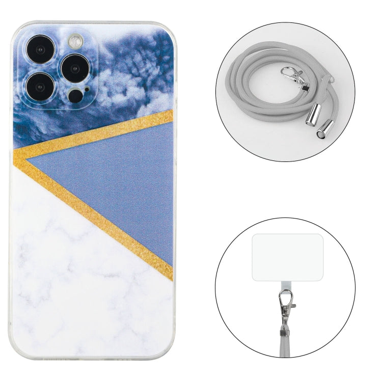 For iPhone 14 Pro Lanyard Stitching Marble TPU Case