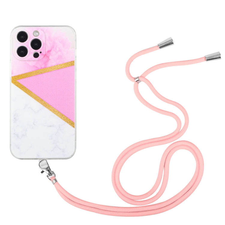 For iPhone 14 Pro Max Lanyard Stitching Marble TPU Case