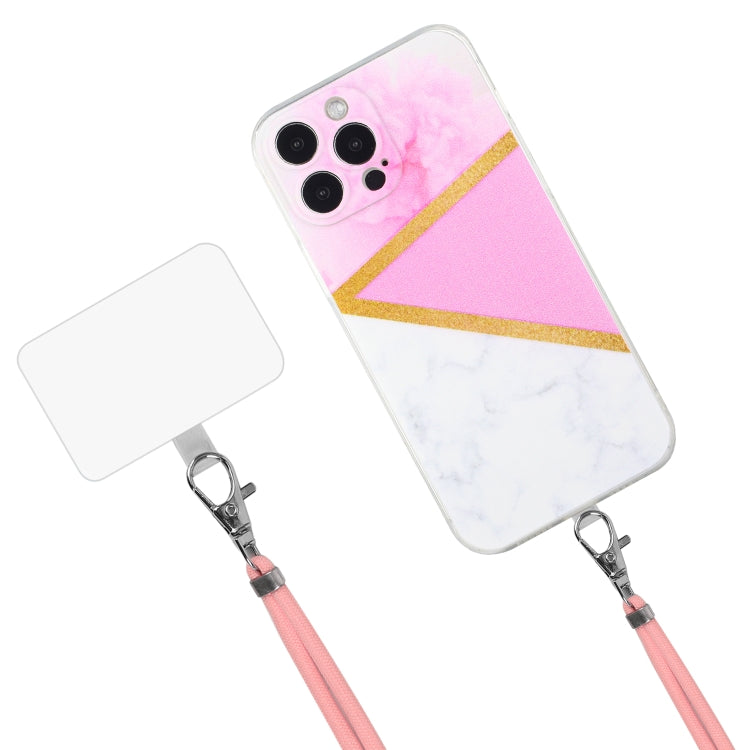 For iPhone 14 Pro Max Lanyard Stitching Marble TPU Case
