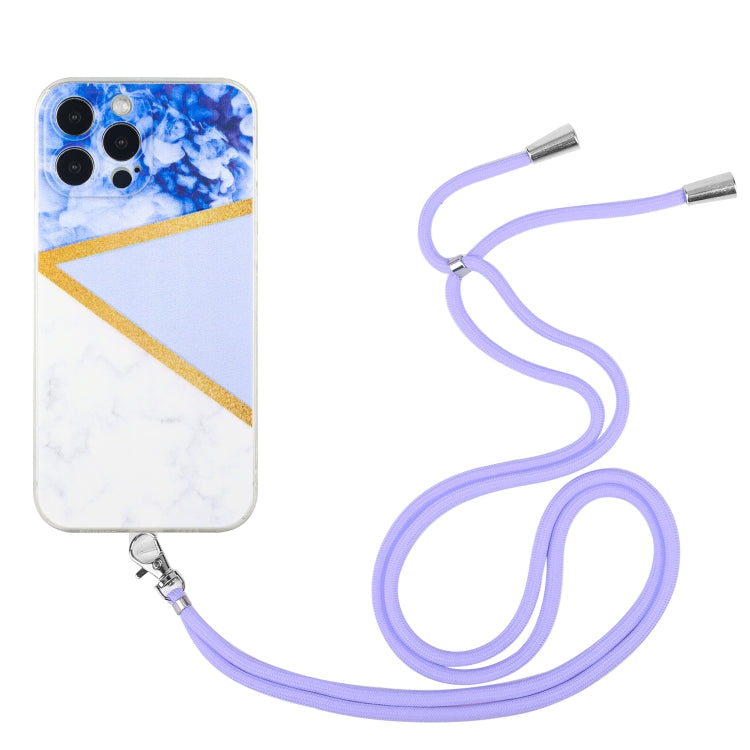 For iPhone 14 Pro Max Lanyard Stitching Marble TPU Case