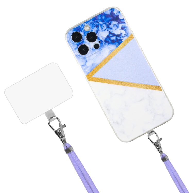 For iPhone 14 Pro Max Lanyard Stitching Marble TPU Case