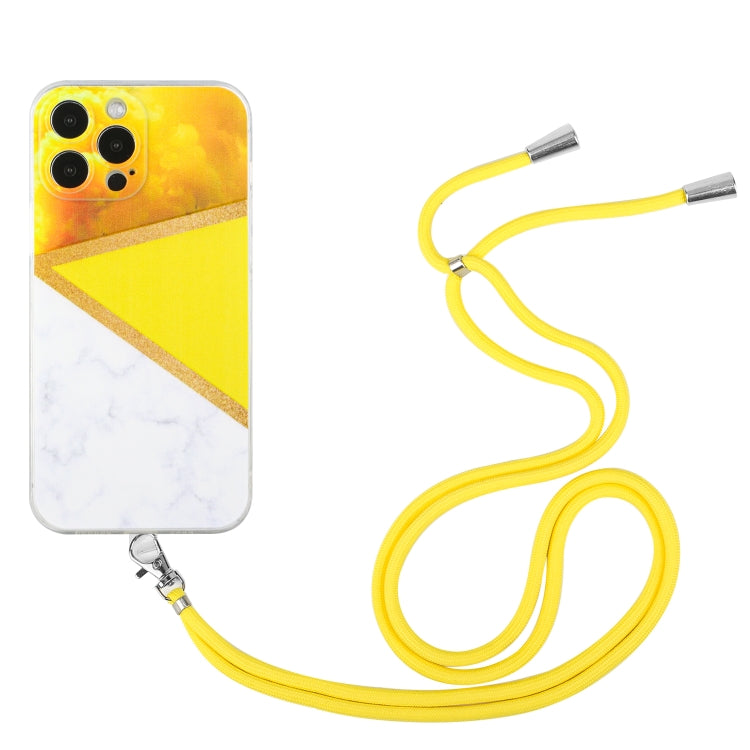 For iPhone 14 Pro Max Lanyard Stitching Marble TPU Case