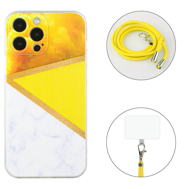 For iPhone 14 Pro Max Lanyard Stitching Marble TPU Case
