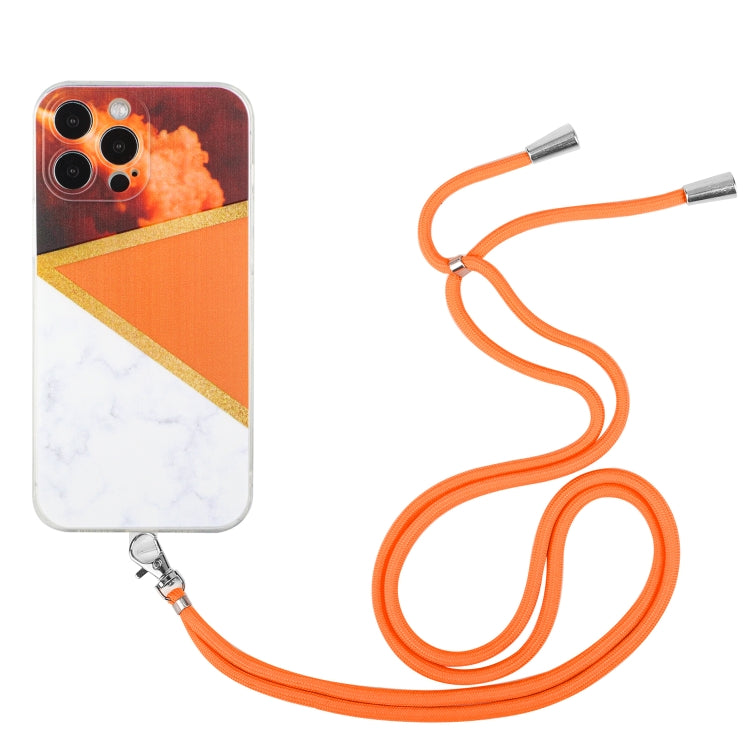 For iPhone 14 Pro Max Lanyard Stitching Marble TPU Case