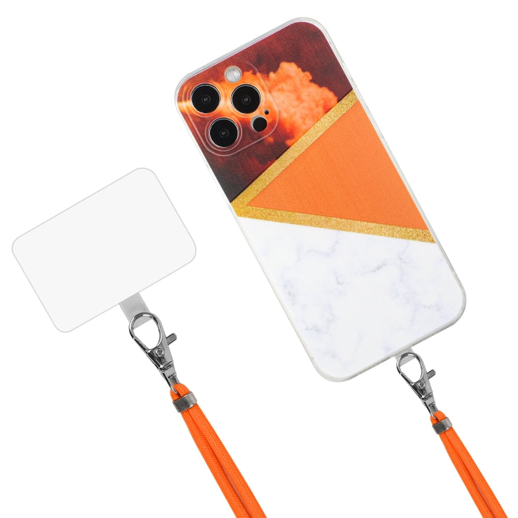 For iPhone 14 Pro Max Lanyard Stitching Marble TPU Case