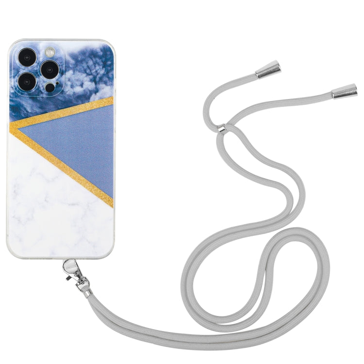 For iPhone 14 Pro Max Lanyard Stitching Marble TPU Case