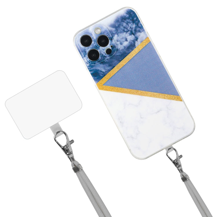 For iPhone 14 Pro Max Lanyard Stitching Marble TPU Case
