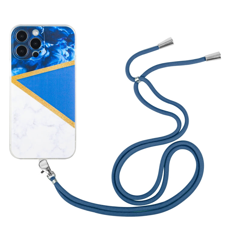For iPhone 14 Pro Max Lanyard Stitching Marble TPU Case