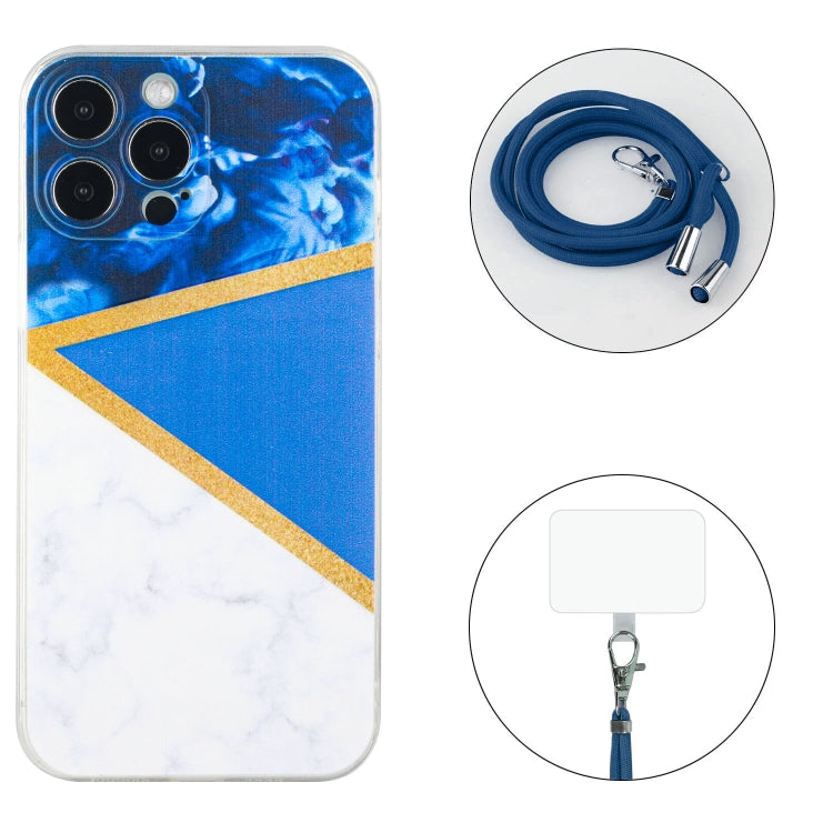 For iPhone 14 Pro Max Lanyard Stitching Marble TPU Case