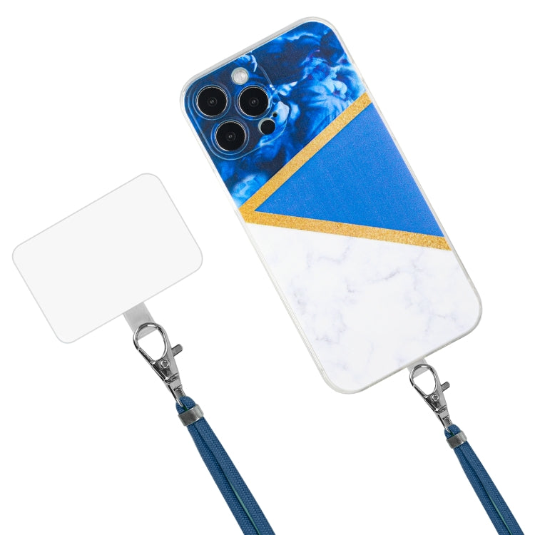 For iPhone 14 Pro Max Lanyard Stitching Marble TPU Case