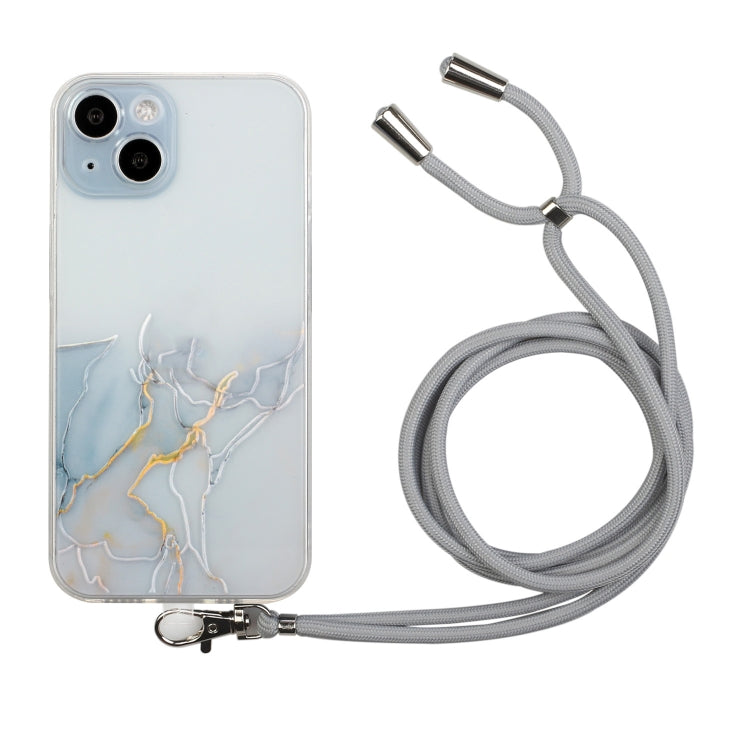 For iPhone 14 Hollow Marble Pattern TPU Shockproof Protective Case with Neck Strap Rope