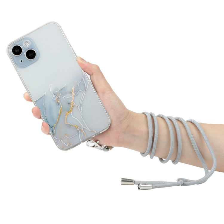 For iPhone 14 Hollow Marble Pattern TPU Shockproof Protective Case with Neck Strap Rope