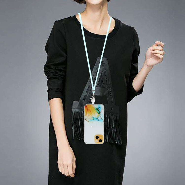 For iPhone 14 Hollow Marble Pattern TPU Shockproof Protective Case with Neck Strap Rope