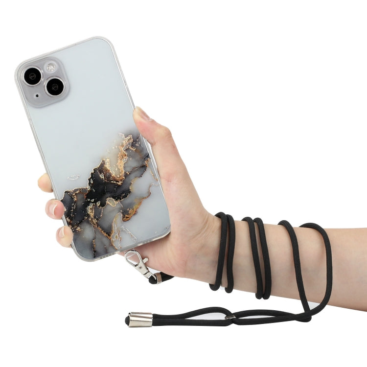 For iPhone 14 Hollow Marble Pattern TPU Shockproof Protective Case with Neck Strap Rope
