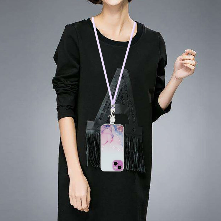 For iPhone 14 Hollow Marble Pattern TPU Shockproof Protective Case with Neck Strap Rope