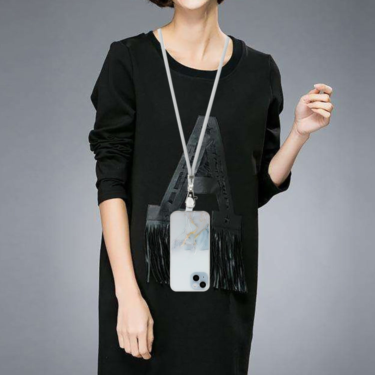 For iPhone 14 Plus Hollow Marble Pattern TPU Shockproof Protective Case with Neck Strap Rope
