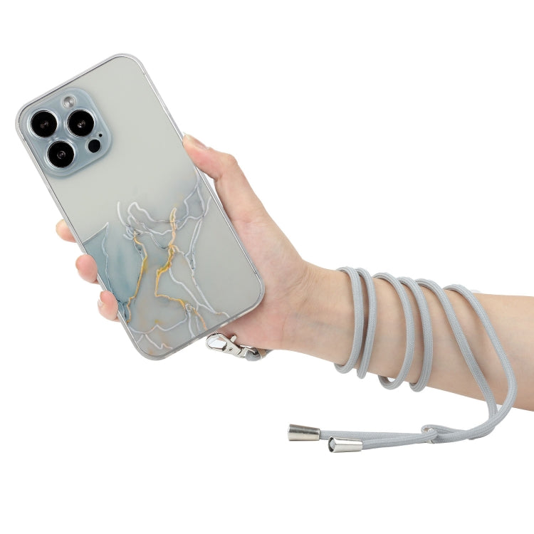 For iPhone 14 Pro Hollow Marble Pattern TPU Shockproof Protective Case with Neck Strap Rope