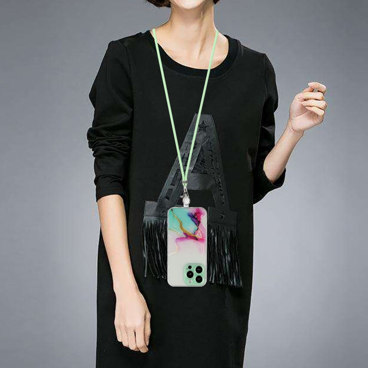 For iPhone 14 Pro Hollow Marble Pattern TPU Shockproof Protective Case with Neck Strap Rope