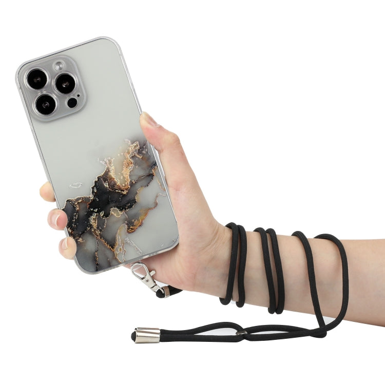 For iPhone 14 Pro Hollow Marble Pattern TPU Shockproof Protective Case with Neck Strap Rope
