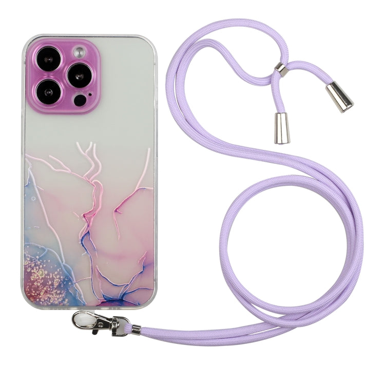 For iPhone 14 Pro Hollow Marble Pattern TPU Shockproof Protective Case with Neck Strap Rope