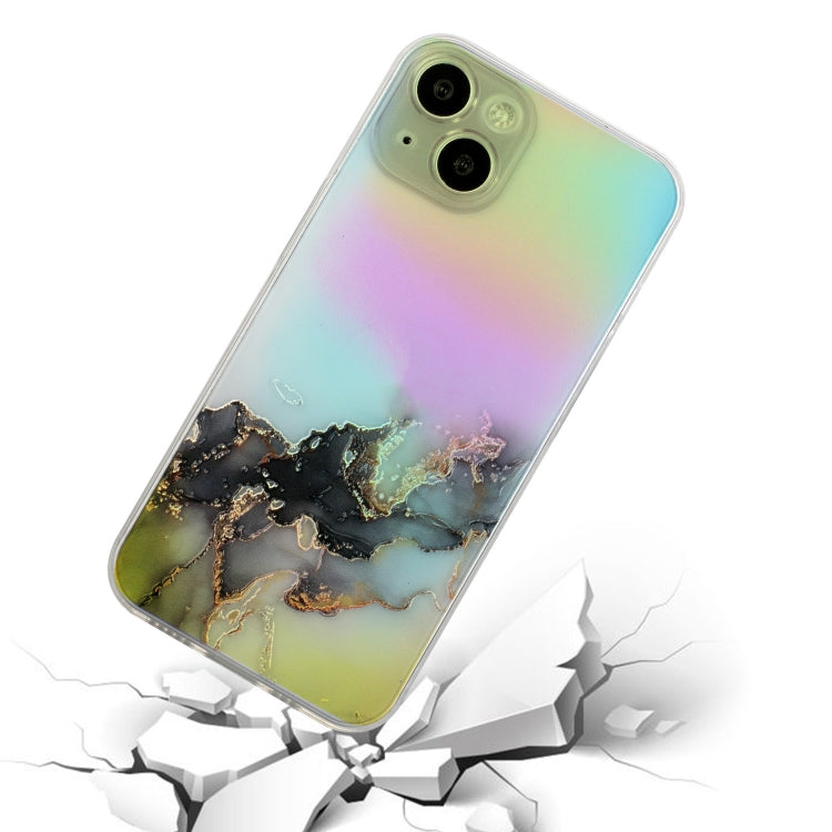 For iPhone 14 Laser Marble Pattern Clear TPU Shockproof Protective Case