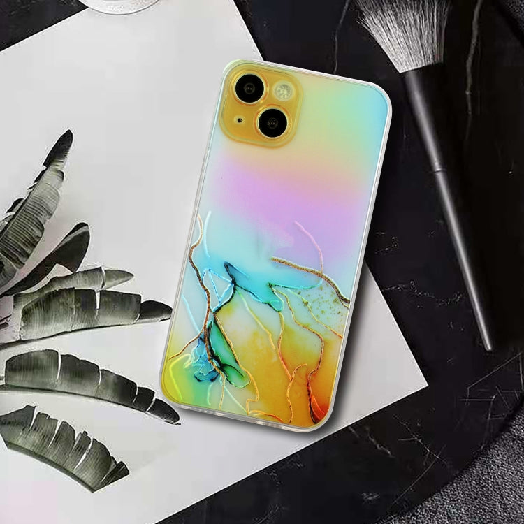 For iPhone 14 Laser Marble Pattern Clear TPU Shockproof Protective Case