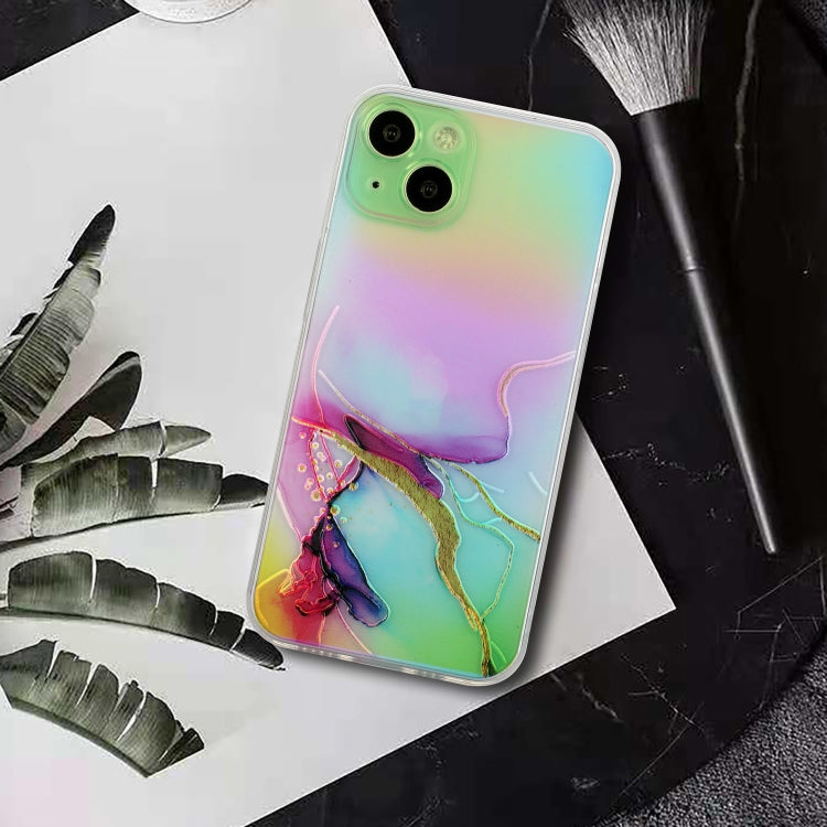 For iPhone 14 Laser Marble Pattern Clear TPU Shockproof Protective Case