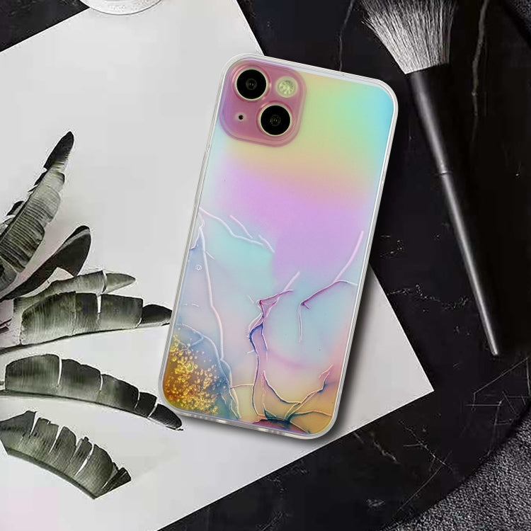 For iPhone 14 Laser Marble Pattern Clear TPU Shockproof Protective Case