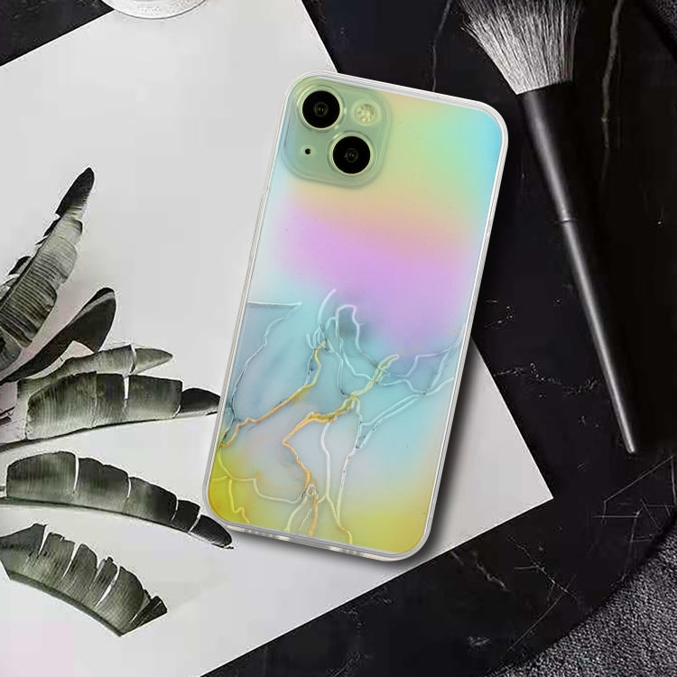 For iPhone 14 Laser Marble Pattern Clear TPU Shockproof Protective Case